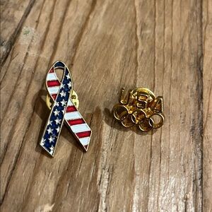 Patriotic American Flag Ribbon & USA Olympic Pin Set